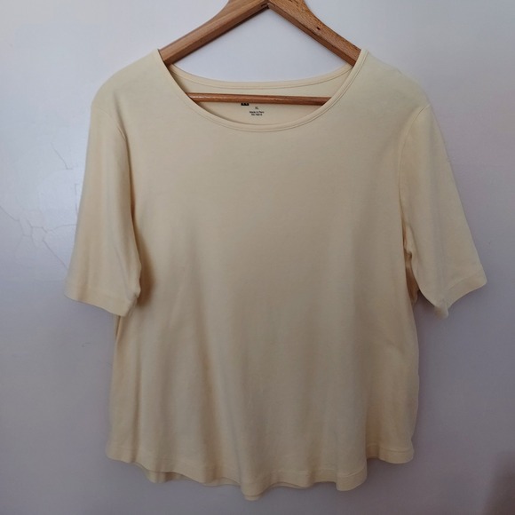 Koret Tops - Koret Pima Cotton Layering Scoop Neck T Shirt‎ Top Yellow XL Curved Hem